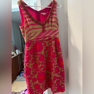 Nanette Lepore pink tan beaded stripe dress size 10